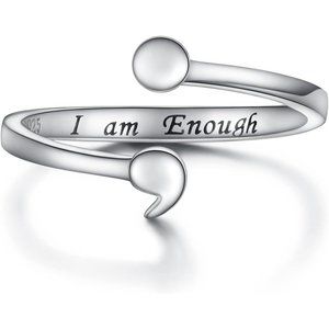 Sterling Silver Semicolon Ring for Women: I am Enough Ring Jewelry Gifts